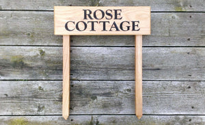 Ladder Sign - Extra Small - 380 x 110mm - Posts 28 x 28 x 450mm - Bramble Signs Engraved Wall Mounted & Freestanding Oak House Signs, Plaques, Nameplates and Wooden Gifts FONT: COCHIN