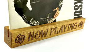 Solid Oak Engraved Now Spinning, Now Playing, Up Next Vinyl Record Display Stand or Shelf