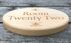 Solid Oak Oval Hospitalities Sign for Room Twenty Two Natural Finish Plaque